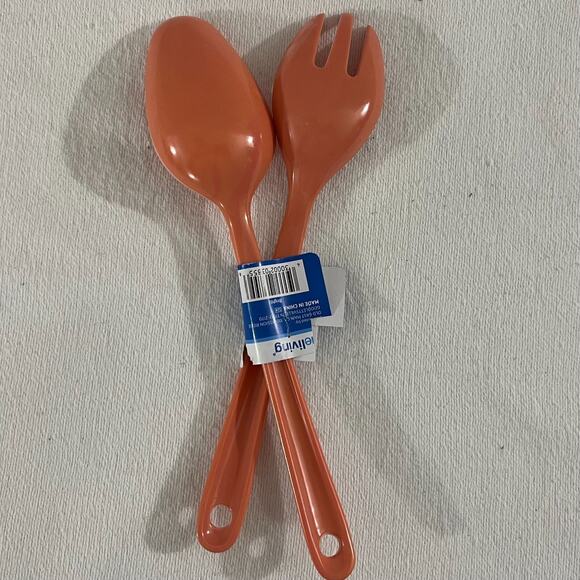 True Living Coral Melamine 2-Pack 9.72" Fork Spoon Utensils - Picture 2 of 3